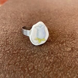 Handmade broken china floral ring